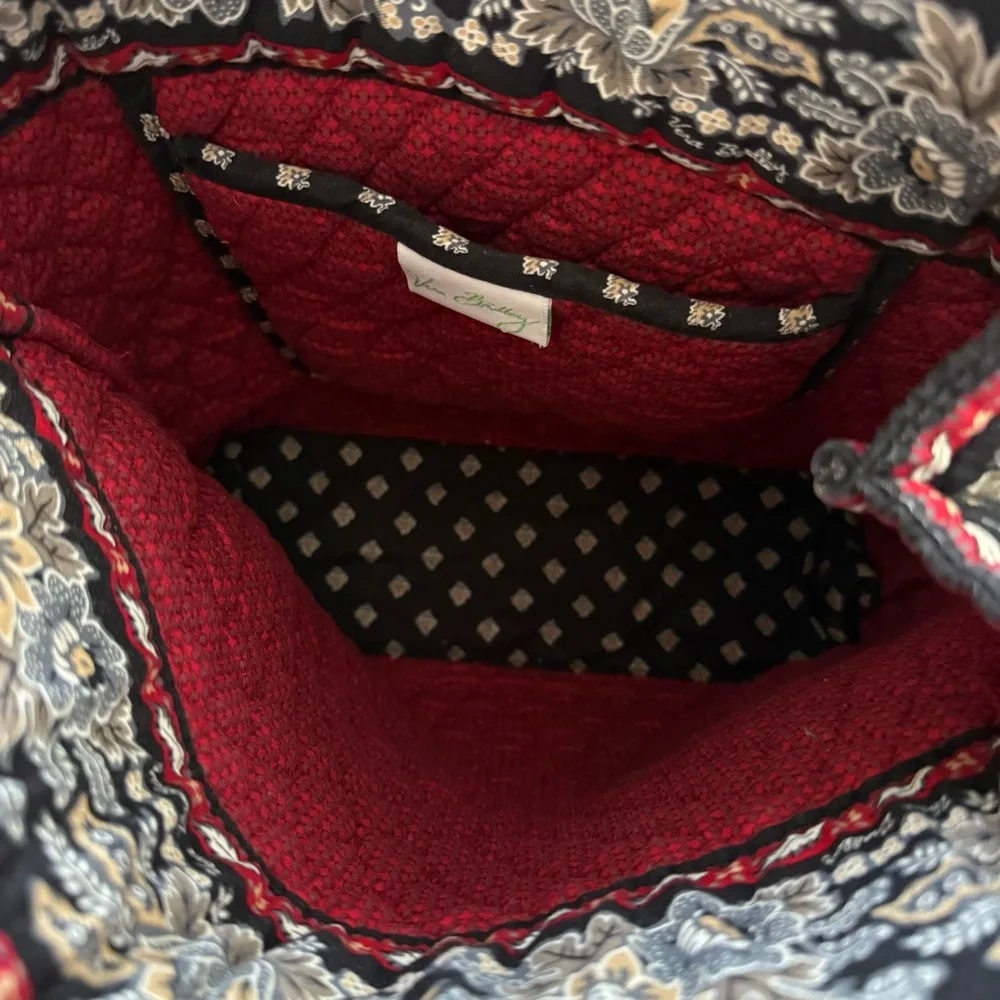 Vera Bradley Classic Quilted‎ Flower & Leaf ShoulderTote Book Bag Black EUC - Picture 3 of 9